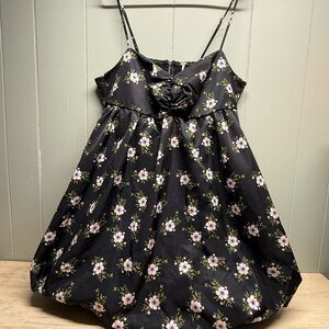 Free People Black Floral Mini Bubble Dress XL EUC